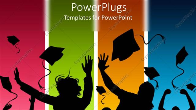  Presentation with graduation - Students celebrating graduation on multicolored background