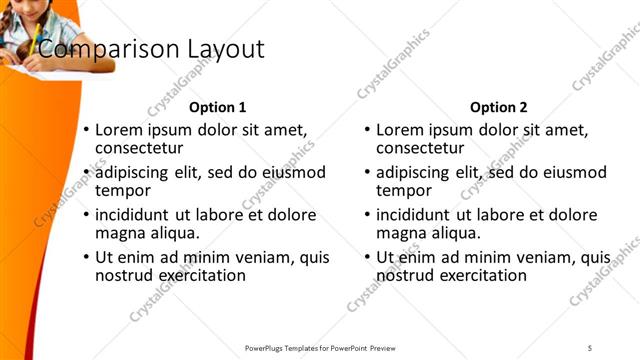 Comparison presentation slide layout