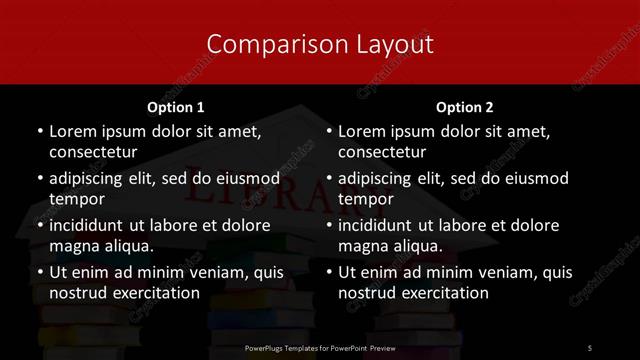 Comparison presentation slide layout