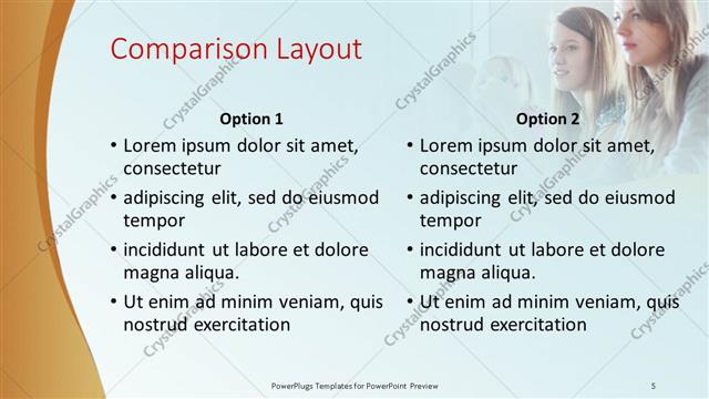 Comparison presentation slide layout