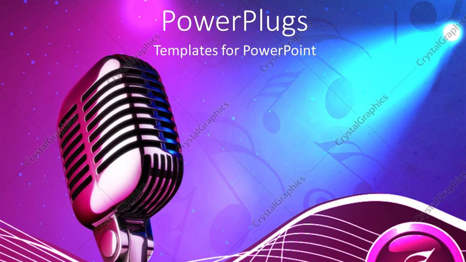 PowerPoint Template Studio microphone on stage with purple and blue