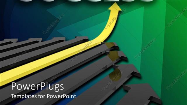  Presentation with crowd - Success depiction with distinct yellow arrow rising from the crowd