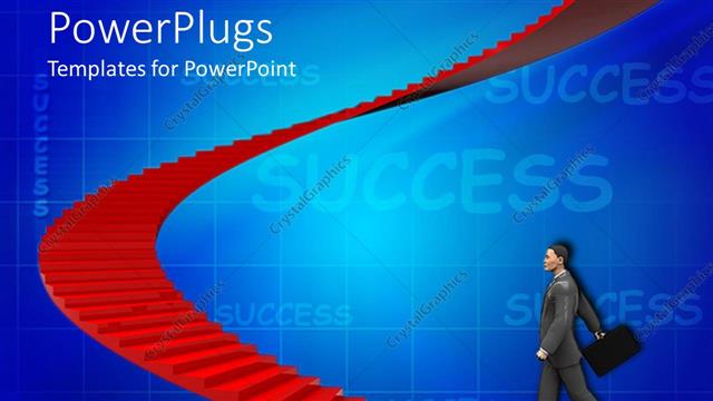  Presentation with stairway - Success metaphor with business man walking toward red staircase