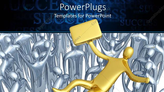  Presentation with successful - Successful 3D man plated in gold carried high by chrome plated colleagues