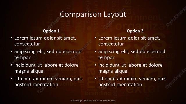 Comparison presentation slide layout