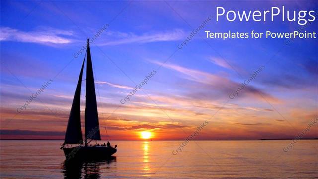  Presentation with boat river - Sun set view of  boat on a large river