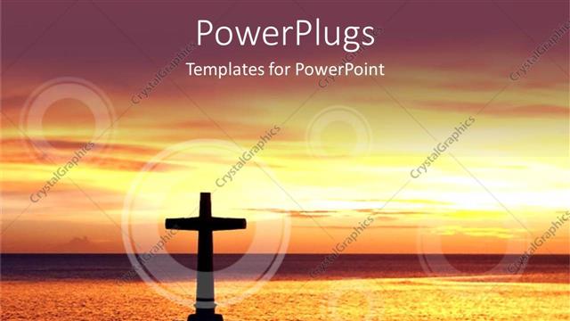  Presentation with sea sun - Sun set view of  a cross in the middle of the sea