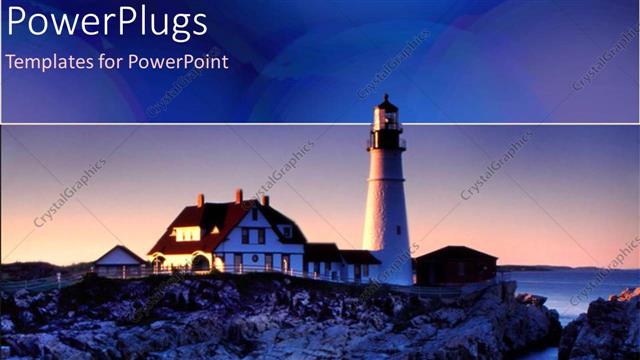  Presentation with rocky - A sun set view of a light house on a rocky shore