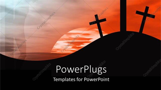  Presentation with religion - Sun set view of three crosses on a hilly landscape