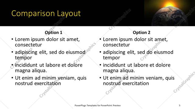 Comparison presentation slide layout