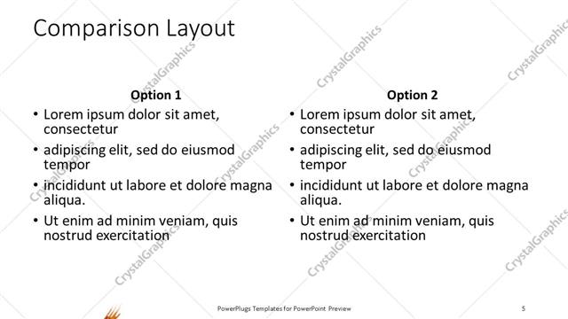 Comparison presentation slide layout