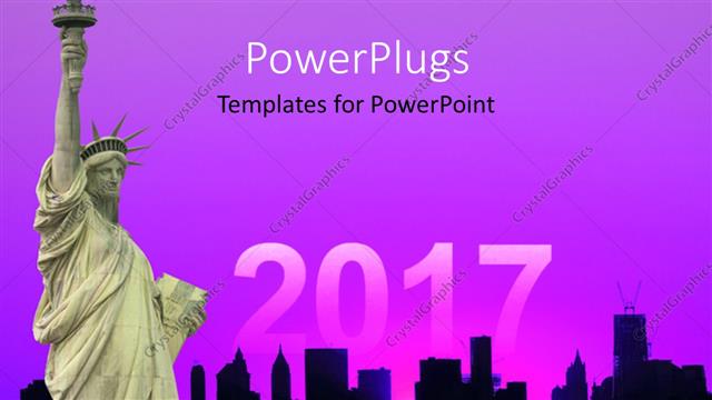  Presentation with america - Sunset over beautiful modern city with the statue of liberty