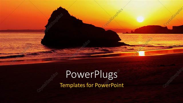  Presentation with rock - Sunset over sea with rock in middle of?sea