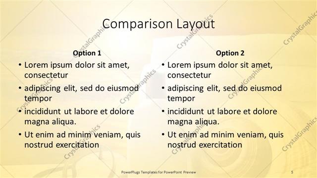 Comparison presentation slide layout