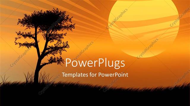  Presentation with travel - Sunset with tree and hills orange african setting sun travel