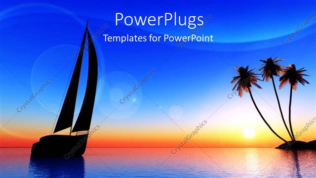  Presentation with boat river - A sunset view of a boat on a river and palm trees