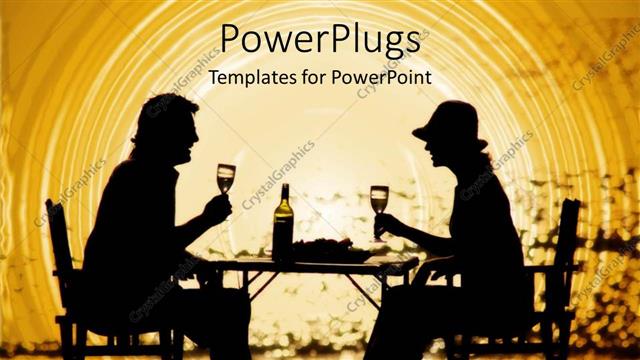  Presentation with dinner - A sunset view of a couple having a dinner and talking happily