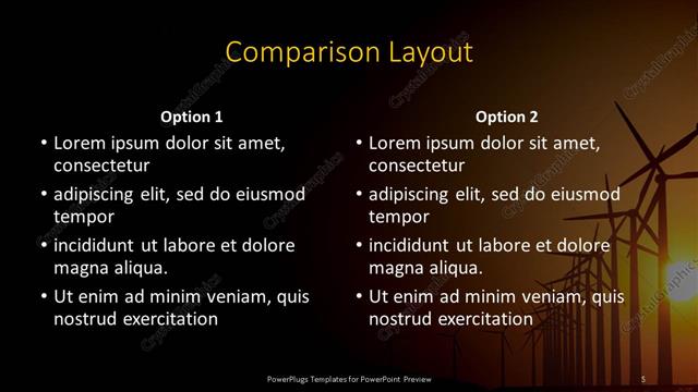 Comparison presentation slide layout