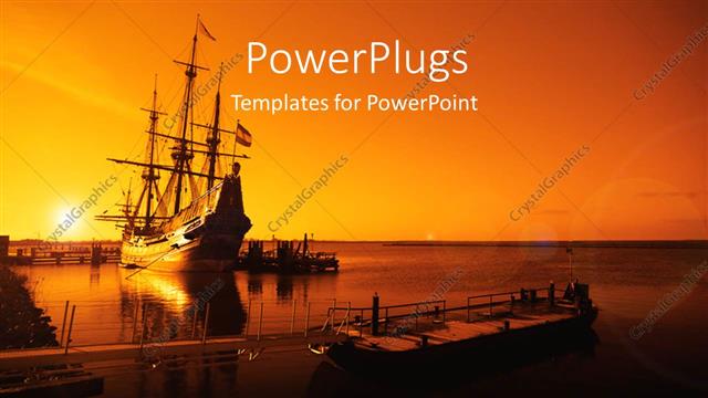  Presentation with dark river - A sunset view of ships on a calm dark river
