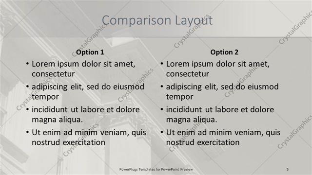 Comparison presentation slide layout