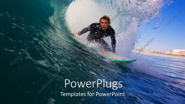  Presentation with waves - A surfer enjoying the waves in the sea