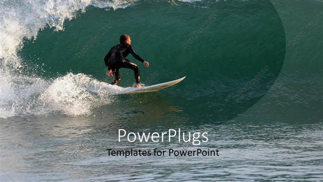  Presentation with waves - A surfer in the sea playing with the waves