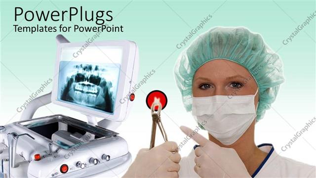  Presentation with surgical dental - A surgeon holding surgical equipment and machinery in the background