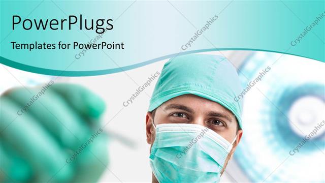  Presentation with apron - Surgeon at work in green apron with lights in background