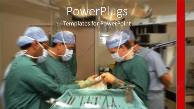  Presentation with theatre - Some surgeons in a theatre performing an operation on a patient