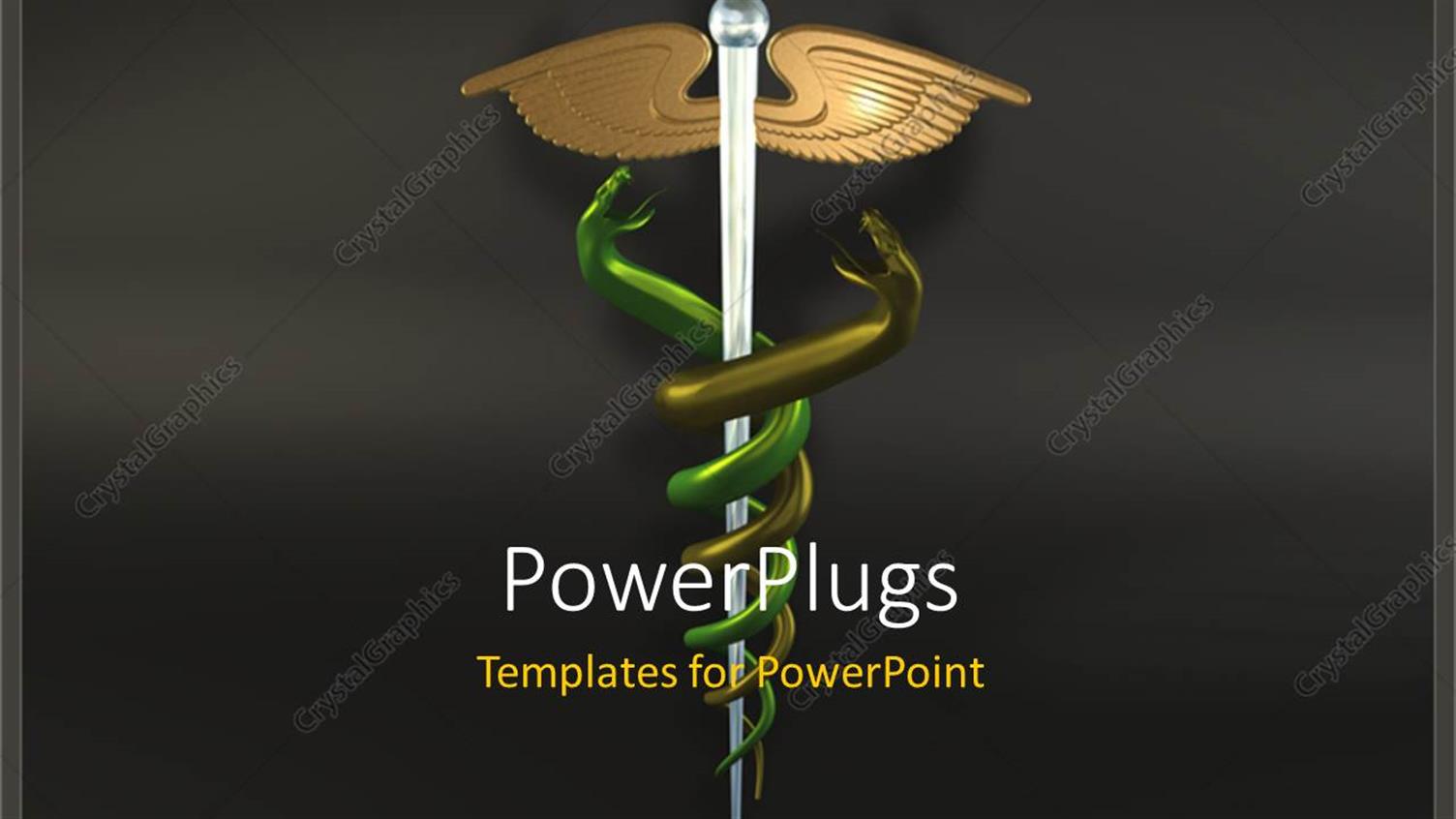 Featuring Symbol of Caduceus with two Hanging green Snakes on Black Background 