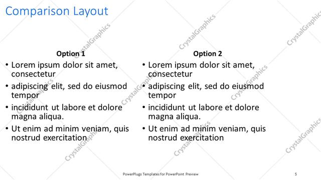 Comparison presentation slide layout