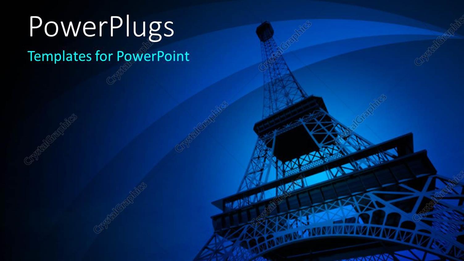 Featuring a Tall Effiel Tower on a Dark Blue Background