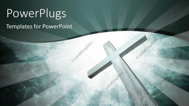  Presentation with tall - Tall wooden cross over light glow in cloudy sky