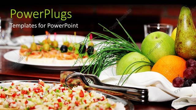  Presentation with orange juice - Tartlets salads and fruit basket with apple orange pear grapes and juice