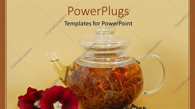  Presentation with tea - A tea pot holding tea with flowers along side the tea pot
