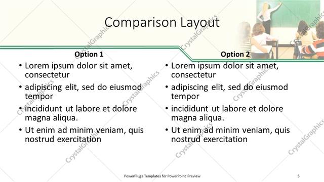 Comparison presentation slide layout