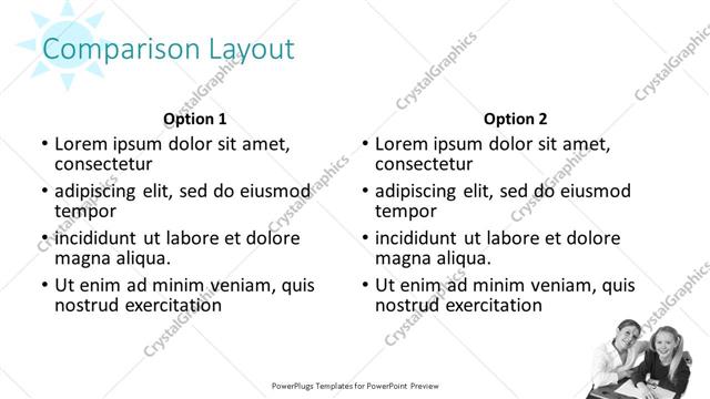 Comparison presentation slide layout
