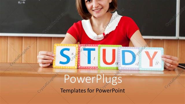  Presentation with study - A teacher with the word study and blackboard in background