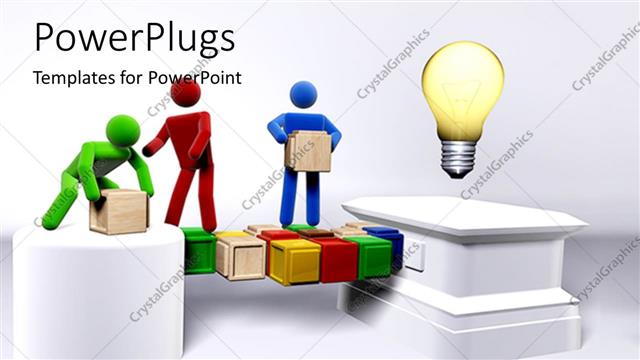  Presentation with idea - Team of 3D figures collaborating to reach an IDEA with white color