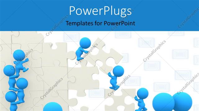  Presentation with puzzle team - Team in blue assembling puzzles together, with blue color