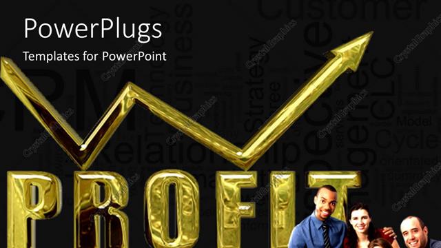  Presentation with business profit - Team of business people in foreground with profit keyword and arrow indicating improvement