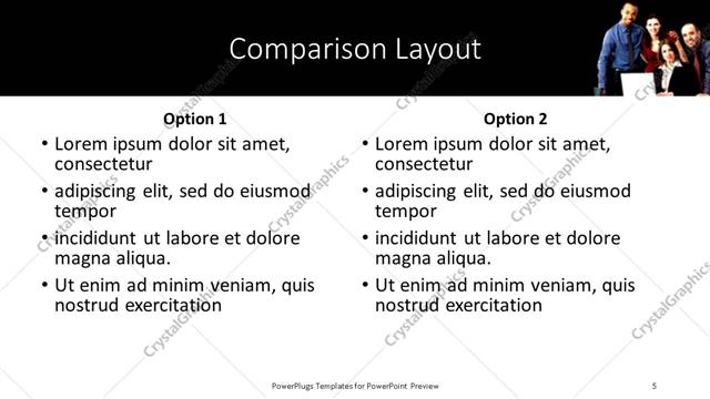 Comparison presentation slide layout