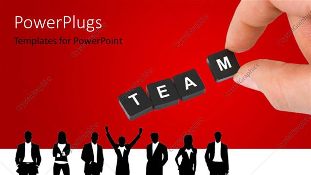  Presentation with tiles - Team of business people with hand putting together tiles to form TEAM