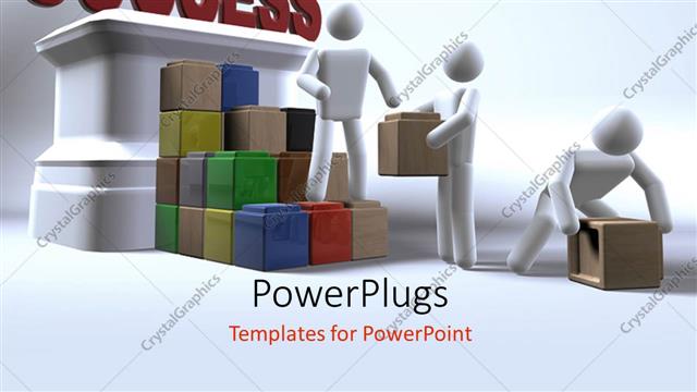  Presentation with team building - Team collaborating to reach success using building blocks with white color