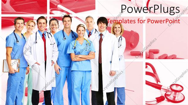  Presentation with nurses - Team of doctors and nurses wearing stethoscopes and smiling at the camera