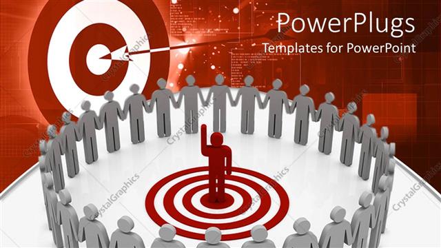  Presentation with team leader - Team form a circle around leader standing on bulls eye of red target