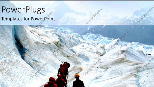  Presentation with facing obstacles - Team of hikers walking on a snow filled mountain
