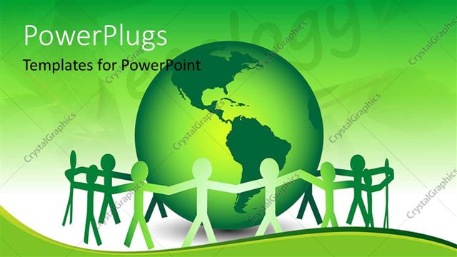  Presentation with save earth - Team of paper dolls unite around a green globe, Go green and help save the earth concept