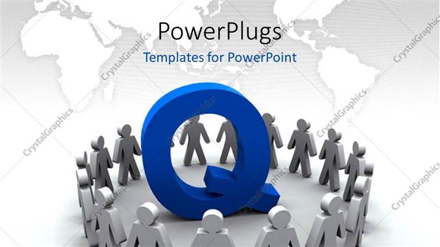  Presentation with world map - Team of people surround the letter Q with world map