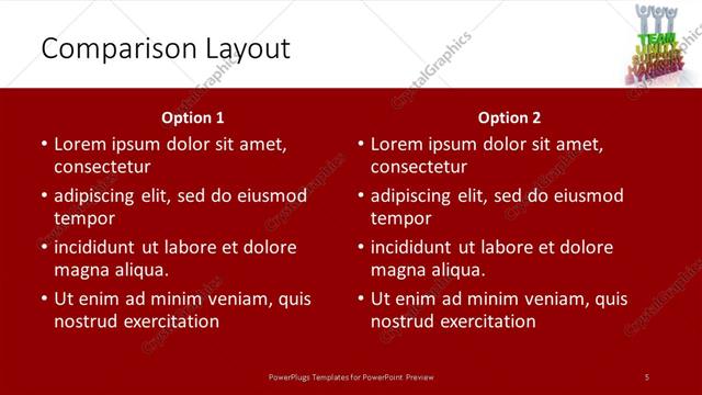 Comparison presentation slide layout
